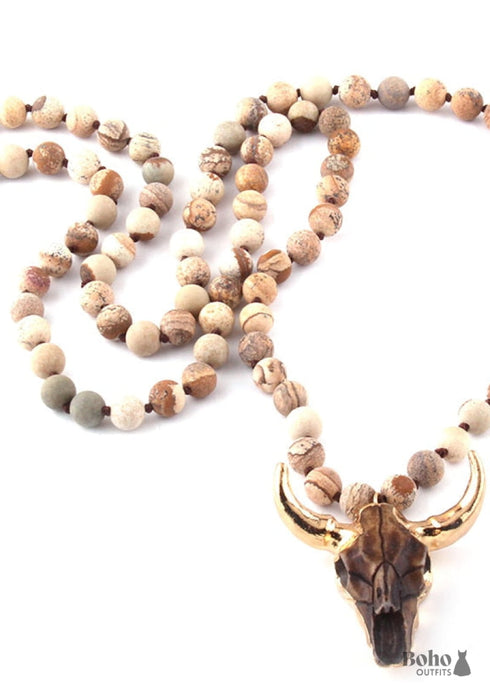Boho Necklace, RH Amazonite Horn Natural Green Stone